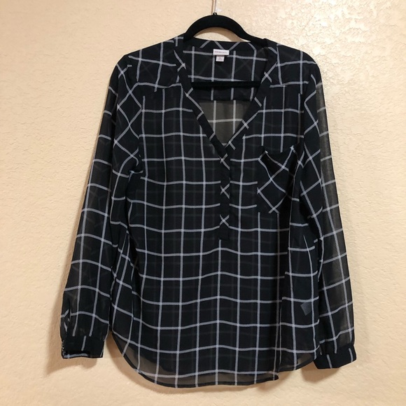 Merona Tops - Merona XL Black & White windowpane Blouse Merona Tops - Merona XL Black & White windowpane Blouse